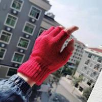骑车触屏手套薄款男女防风保暖冬季加厚潮流街头嘻哈帅气学生工作 半指红色