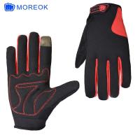 山地越野摩托机车自行车骑行全指手套防摔护龟壳赛车骑士长指手套 加绒保暖款红 S