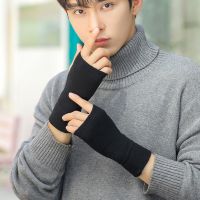 骑行男士手套保暖冬季动漫半截夜光学生半指露指加绒韩版潮帅气 半-全黑(无图案)