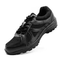 真皮新式黑色作训鞋男胶鞋超轻户外减震跑步训练鞋网眼透气消防鞋 16配发普通帆布款 36