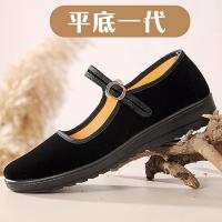 老北京布鞋女工作鞋女鞋黑色一字带平底鞋妈妈鞋舒适软底广场舞鞋 平底一代 34