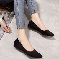 单鞋女2021尖头平底秋季百搭浅囗黑色鞋子女上班软底一脚蹬女鞋 黑色 b9 35