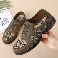 老北京布鞋迷彩牛筋底工作鞋中老年软底男士休闲鞋透气防滑帆布鞋 A66迷彩绿色 牛筋底单鞋 39 标准尺码