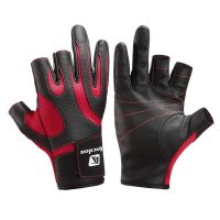 钓鱼手套露三指防刺防水防滑耐磨专业飞磕路亚海矶钓防护垂钓装备 红色一双 M