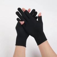 钓鱼手套夏冰丝露三指防水透气户外垂钓耐磨半指防刺渔具 尼龙露2指黑色(两双装) L(适合手小成年男士)