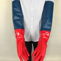 加长型耐油加厚抓鱼手套防水耐磨耐酸碱止滑工业用捕鱼水产手套 红加绒保暖女士款56长 L