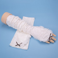 夏天薄款防晒手套女长款蕾丝冰凉袖套手臂套袖防紫外线开车电动车 白色