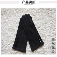新款女式秋冬加绒麂皮绒手套保暖开车薄款可爱骑行韩版手套 黑色薄款 均码