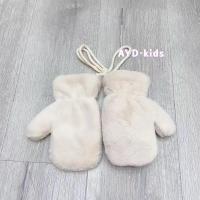 冬季新儿童保暖卡通小熊挂脖可爱加厚毛绒全指防寒防冻男女童手套 小兔毛-光版(米色) 建议:3-8岁