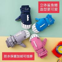 儿童幼儿园卡通防水滑玩雪手套冬季男女童户外加绒厚保暖学生挂脖 粉色小猪五指不带挂绳 3-8岁