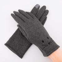 秋冬季骑车保暖女士手套 不倒绒加厚绒布小猫咪卡通触摸屏手套 小猫咪灰色