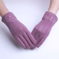 保暖手套女秋冬季加绒触屏德绒韩版骑车时尚百搭骑行开车防风防寒[11月30日发完] 紫色