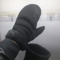 羊皮闷指男女士手套冬季保暖骑车玩雪防寒黑色真皮手闷子手套 男士皮毛一体 均码