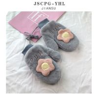 手套女冬季加绒保暖连指挂脖户外骑车韩版简约百搭羊羔绒学生冬天 灰色 均码