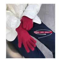 ins风韩版糖果色百搭兔毛手套女秋冬日系保暖可爱分之骑车滑雪男 圣诞红手套