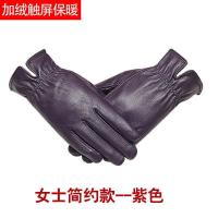 皮手套女冬天骑行加绒加厚保暖防水防风触屏男冬季手套骑车摩托车 特惠简约开口-紫[无] 均码