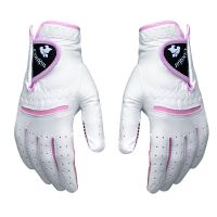 高尔夫手套 女款 小羊皮防滑 保护双手 女士 白粉色 17码