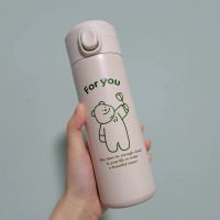 可爱女士高颜值不锈钢保温杯女学生杯子带吸管大容量便携简约水杯 鲜花熊450毫升+杯刷