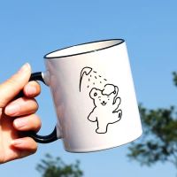 小熊洗澡马克杯个性ins原宿风可爱陶瓷水杯软妹简约创意韩版杯子 单杯小熊黑白