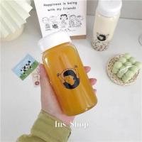 ins韩国透明玻璃杯简约小清新便携女学生可爱随手杯创意水杯 小号女孩杯-300ml 单杯