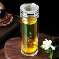 [高山流水]加厚双层玻璃杯男士水杯防烫带盖过滤网泡茶水晶杯子 高山水晶杯280ML