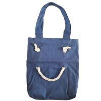 韩版帆布包女学生单肩手提两用包简约百搭文艺潮大容量麻绳购物袋 单肩---笑脸[蓝色]