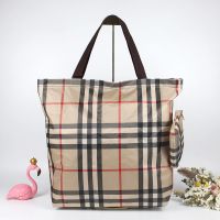 加厚大容量防水购物袋拉链手提买菜袋可折叠单肩挎包超市环保袋 卡其格子 经典拉链封口款(容量适中)