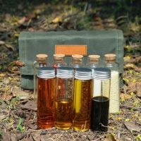 野人bushcraft户外野营玻璃调味瓶烧烤野炊便携油瓶调料盒套装 小号(四件套)卡其色