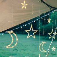 户外露营星星灯电池款帐篷氛围灯小灯串LED照明灯派对装饰灯带 3.5米星月款灯串(电池款)