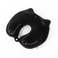 U型枕护颈枕颈椎枕头枕卡通脖枕开车旅行男女午睡枕可爱靠枕 羽绒棉-黑猫咪-不可拆洗