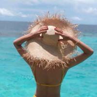 草编ins 度假帽子海边草帽遮阳防晒沙滩帽女大帽檐编织拉菲草太阳 绳子装饰 建议 头围(56-58cm)