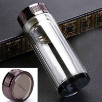 双层过滤网玻璃杯水晶加厚学生水杯茶杯隔热韩式男女办公杯泡茶杯 --精品盖+加厚底水晶杯-- 350毫升