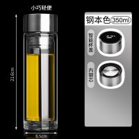 智能测温双层玻璃杯泡茶杯茶水分离车载便携带盖大容量男女水杯子 杯子 350ML测温钢色