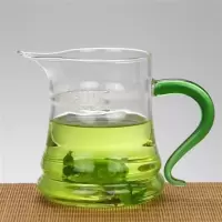 公道杯过滤公道杯耐热绿茶公杯月牙滤网泡茶壶耐热过滤玻璃月牙杯 绿色把钻石杯