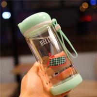 韩国可爱水杯卡通熊狗玻璃杯便携双层耐热杯子学生男女随手杯清新 330ml 绿色小狗