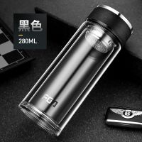 富光FGA双层玻璃杯男士带盖耐高温茶水分离泡茶杯家用透明水杯子 黑色280ML 双层高硼硅