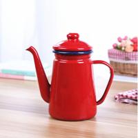 日式搪瓷咖啡壶咖啡壶冷水壶油壶水壶/可加热 1.1L红色咖啡壶