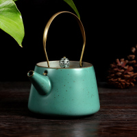 [茗魁]手工提梁壶过滤泡茶壶大号古陶粗陶茶壶日式创意功夫茶壶 [古陶茶壶]T梁壶孔雀绿