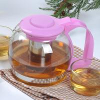 富源玻璃茶壶 茶壶整套 高温冷水壶热水壶 果汁壶 咖啡壶扎壶 粉色 16002壶1200ml