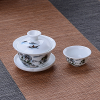 [送茶夹]茶具套装青花陶瓷家用泡茶器功夫盖碗整套简约茶杯特价 2件套[高白瓷]山水
