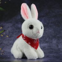 仿真玩偶小兔子毛绒玩具布娃娃小白兔公仔可爱兔兔儿童女孩生日礼 (围巾兔)白色 坐高加耳朵20厘米