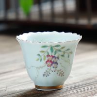 中式青花茶杯品茗杯陶瓷主人杯功夫茶具普洱个人单杯带杯垫闻香杯 国色无杯垫