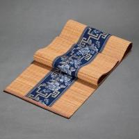 竹茶席茶具垫茶帘茶巾隔热垫禅意桌旗茶旗茶道配件复古风竹制茶帘 新中式蓝底蓝色花(原色竹丝) 30*40cm 餐垫