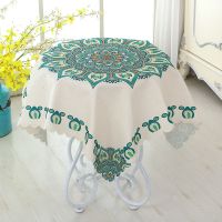 维尼芮儿巨亏加厚亚麻小清新正方形万能盖巾床头柜盖巾圆桌桌布 绿莲花 45*45cm(平铺效果)