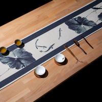 黑麻桌旗中国风古典幽美防水餐桌布茶几电视柜盖巾[11月30日发完] 工笔荷花 30*100