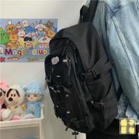 ins日系暗黑中性背包韩国原宿ulzzang复古工装双肩包男女学生书包 暗黑工装黑(无挂件) 收藏店铺 送礼物 优先发货