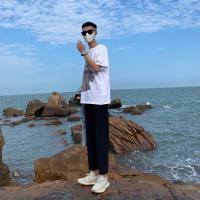 秋冬加绒休闲裤男宽松直筒裤青年修身百搭黑武士帅气潮流九分裤子 黑色 直筒裤 S