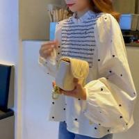 欧货时尚宽松爱心印花褶皱娃娃衬衫女装洋气减龄泡泡袖学生上衣潮 图片色 [收藏关注店铺优先发货] M 建议70-90斤