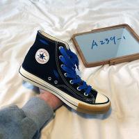 小白鞋女学生韩版百搭ins泫雅潮鞋2021新款情侣板鞋学院风帆布鞋 黑蓝 女款-35