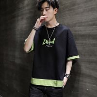 男士短袖t恤男2021新款男装上衣学生韩版潮流百搭帅气青少年衣服 黑色Z243# S 80-95斤